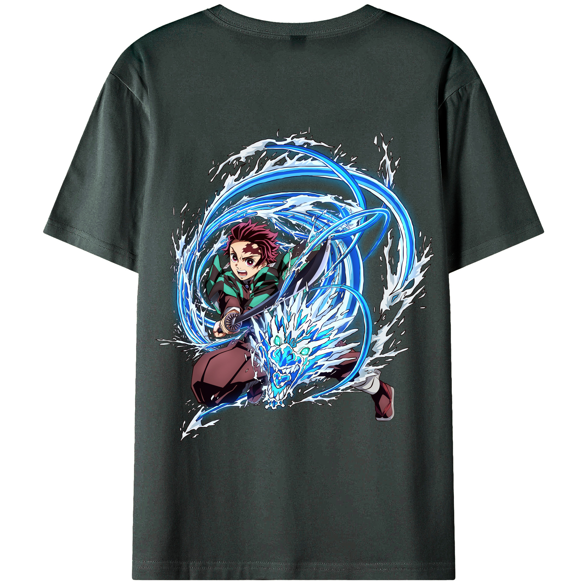 （画像用） 鬼滅の刃 竈門 炭治郎／かまど たんじろう Kamado Tanjirou 綿100％ メンズ半袖Tシャツ（バックプリント） 通気性